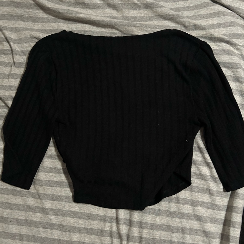 Express Black Ribbed Wrap Blouse - image 2